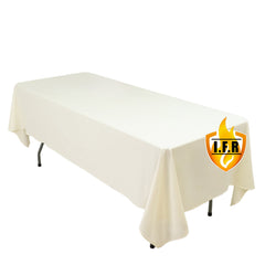Fire Retardant Scuba Tablecloth – 60"x102" Rectangle Ivory, Wrinkle Free, Stain Resistant Polyester Cover