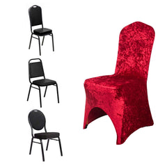 Crushed Velvet Spandex Banquet Chair Cover Fitted Slipcover Red - Stretch 190GSM Slipcover with Foot Pockets