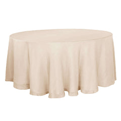 Faux Linen 120" Round Tablecloth Beige - Slubby Texture Wrinkle-Resistant Seamless Table Cover
