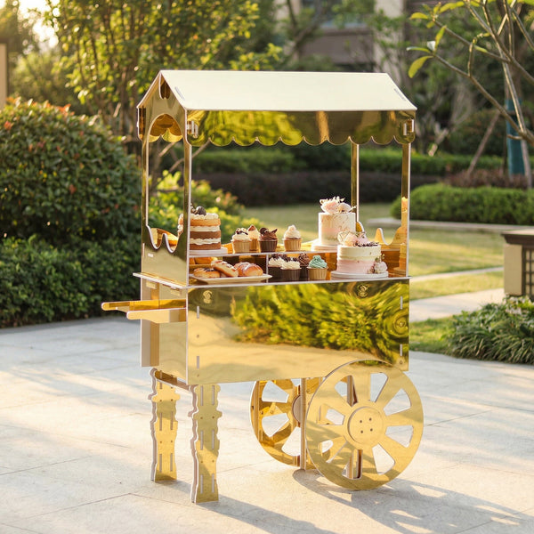 Candy Cart 6ft Gold Mirrored Display Stand with Wheels and Shelf, Dessert Cart for Event Decor