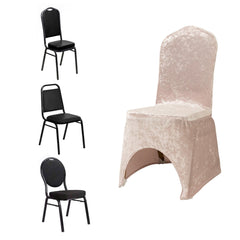 Crushed Velvet Spandex Banquet Chair Cover Fitted Slipcover Blush - Stretch 190GSM Slipcover with Foot Pockets