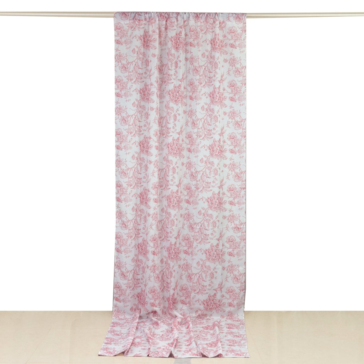 French Toile Polyester Backdrop Curtain – Pink Floral 5ft x 12ft Rod Pocket Drape Panel